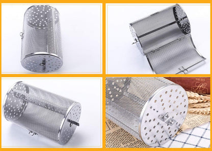Falytemow Stainless Steel Rotisserie Grill Roaster Drum Oven Basket Oven Roast Baking Rotary for Peanut Dried Nut Coffee Beans BBQ 5.51 x 10.43 inch
