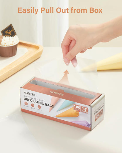 Kootek 12" Piping Bags (100Pcs), Disposable Pastry Bags Anti Burst Icing Frosting Bag Thick Cake Decorating Bags for Cookie, Cupcake, Candy, Baking Supplies Tools