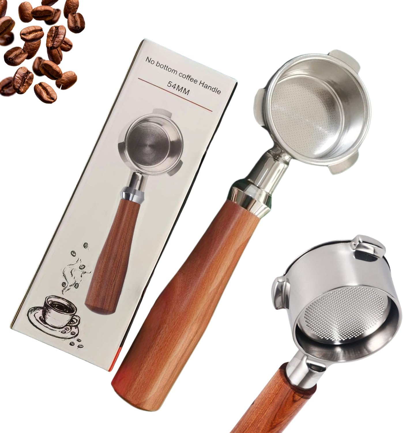 Espresso Portafilter 54mm Bottomless Compatible with Breville Duo-temp, Infuser, Bambino, Barista Express, Barista Touch, and Barista Pro Espresso - Stainless Steel Filter Basked Included