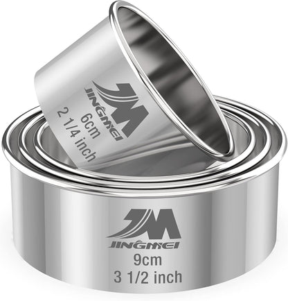 M JNGMEI 4 Pieces Stainless Steel Cookie Cutter Set Biscuit Cutter 2.25inch, 2.75inch, 3.25inch,3.5inch Biscuit Plain Edge Round Cutters Sizes Shape Molds Multiple Sizes