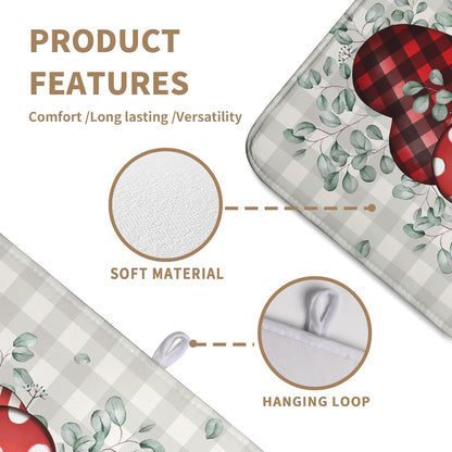 Valentines Day Dish Drying Mat Valentine Buffalo Plaid Eucalyptus Hearts Dishes Dryer Pad for Kitchen Countertops Microfiber 18x24 Inches