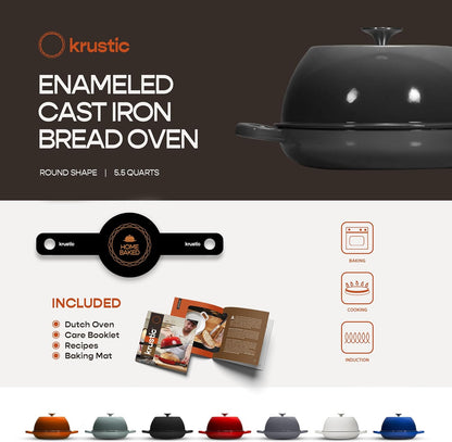 Enameled Cast Iron Dutch Oven for Sourdough Bread Baking | 6 Quart Pot with Lid | 10 Inch Ceramic Enamel Thick Coated Cookware Set with Non Stick Silicone Baking Mat for Cooking (Grey)