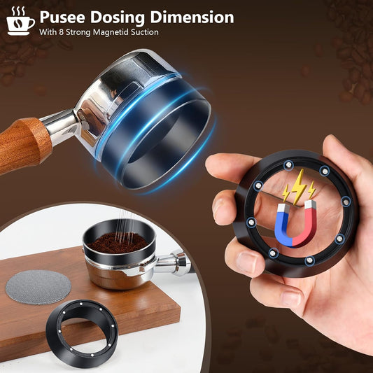 WDT Tool Espresso Distributor Accessory kit &1.7mm Thickness 150μm Mesh Puck Screen & 8 Magnets dosing ring Compatible with Breville Portafilter (WDT +54MM Black dosing ring&puck screen)