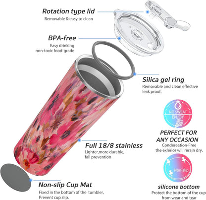 THILY Vacuum Insulated Stainless Steel Tumbler Travel Mug 26 oz Coffee Cup with 2 Lids and Straws, Splash Proof, Reusable, Keep Iced Drinks Cold, Watercolor Flower