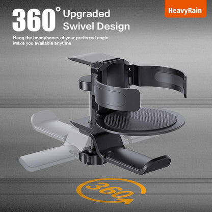 3 in 1 Gaming Cup Holder Multifunctional Desk Mounted Cup and Headphone Holder, Adjustable Clamp Mount, 15KG Load Capacity, Fits 2.8-3.5 inch Cups and Bottles,Coffee Lover Gamer Gear (Silvery)