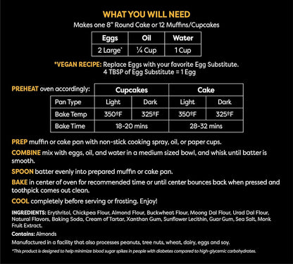 TruEats Cupcake & Cake Mix - French Vanilla: Low Glycemic, Protein & Fiber Rich, Gluten & Grain Free, Diabetic Friendly, Vegan Friendly, Dairy Free, Plant Based, Sweetened with Monk Fruit Sweetener