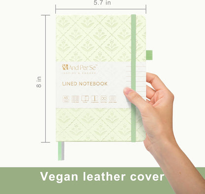 &And Per Se Lined Journal Notebook for Women&Men with Pattern, 160 Pages 100GSM Thick Paper, A5 Hardcover Journals for Writing(Light Green)