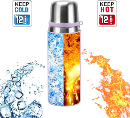 Stainless Steel thermo Bottles with cup 700ml/23.7oz Vacuum Insulated Bottle for hot and cold coffee drink water thermo flask with cup.(Purple,700ml)