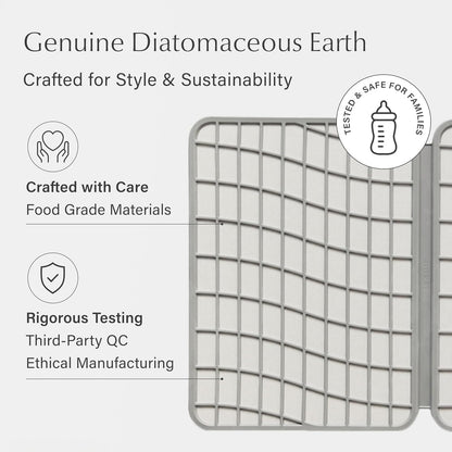 Dorai Home Large Dish Pad – 40% More Drying Space, Eco-Friendly Quick-Drying Stone Mat for Kitchen, 24.6" x 16.5", Sandstone