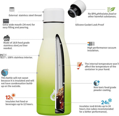 BJPKPK Insulated Water Bottle 12oz Small Stainless Steel Water Bottles Reusable Metal Thermos Keep Cold and Hot,Elegant Green