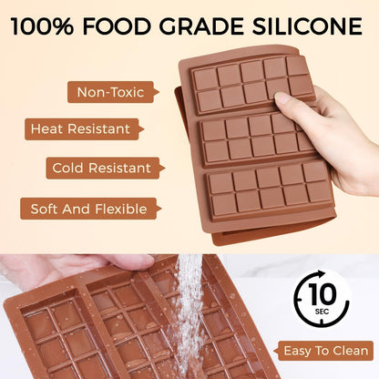 Chocolate Molds - Non-Stick Chocolate Bar Mold, Break Apart Chocolate Bar Maker Food Grade Deep Chocolate Bar Mold For Making Candy Knafeh Pistachio Chocolate Bar - Set of 2