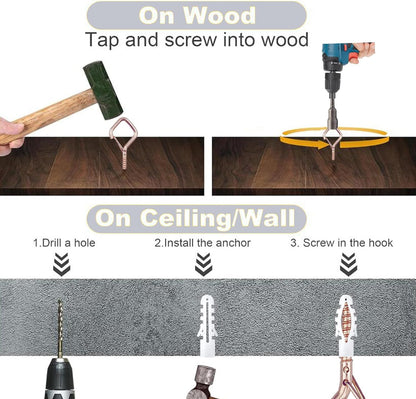 20PCS Eye Screw Hooks for Hanging Heavy Duty with Safety Buckle.Metal Ceiling Hooks for Hanging Plants,Cup,Wind Chime,Bird Feeders,String Lights at Indoor&Outdoor,2.36 Inch(No Drill Bit)