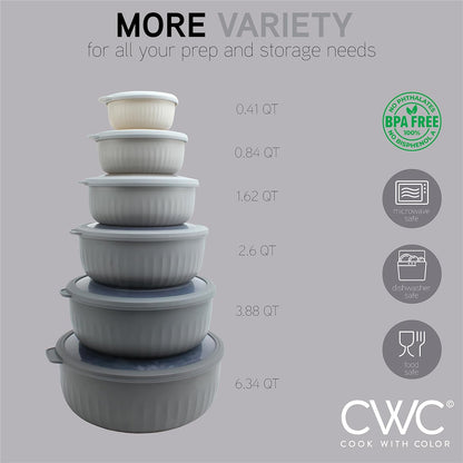 COOK WITH COLOR Prep Bowls with Lids- Wide and Deep Nesting Plastic Small Mixing Bowl Set with Lids, 12 Piece Set - Wide Bowls, Gray