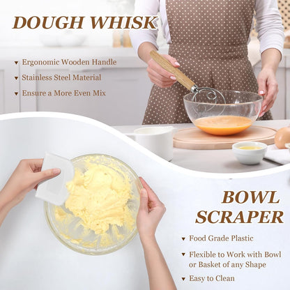 Sourdough Bread Baking Supplies, Sourdough Starter Kit, 9 Inch Round & 10 Inch Oval Banneton Bread Proofing Basket with 24 Oz Glass Jar, Sour Dough Tools with Danish Dough Whisk & Scraper