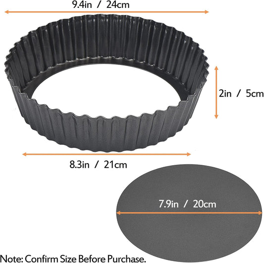 2 Pack Nonstick Tart Pan, Quiche Pan, Carbon Steel Deep-dish Pie Pan with Removable Loose Bottom (9.4 In)