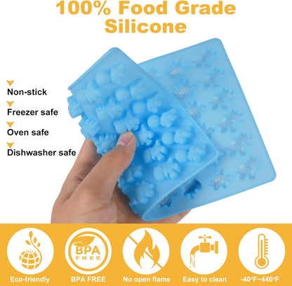 Silicone Gummy Bear Molds,4Pcs Non-stick Chocolate Candy Molds with 2 Droppers Including Mini Dinosaur, Bear Shape, Hearts and Mini Donut