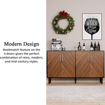4 EVER WINNER 58" Coffee Bar Cabinet with Storage, Buffet Cabinet with 4 Large Doors, Storage Cabinet with Adjustable Shelves for Living Room, Kitchen, Black