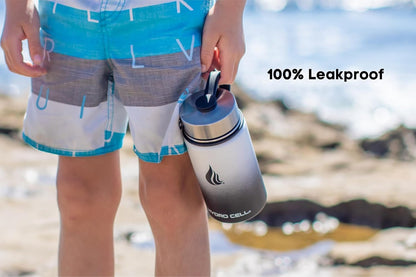 HYDRO CELL Stainless Steel Insulated Water Bottle with Straw - For Cold & Hot Drinks - Metal Vacuum Flask with Screw Cap and Modern Leakproof Sport Thermos for Adults (Black/White 14oz)