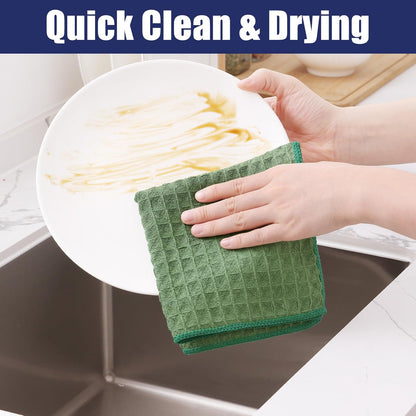Homaxy Microfiber Waffle Weave Kitchen Towels, 16 x 28 Inch Ultra Absorbent and Solid Color Dish Towels, 8 Pack, Grass Green