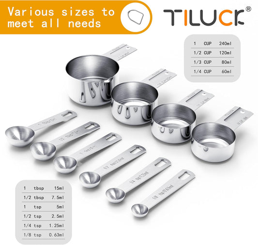 TILUCK Stainless Steel Measuring Cups & Spoons Set, Cups and Spoons,Kitchen Gadgets for Cooking & Baking (10)