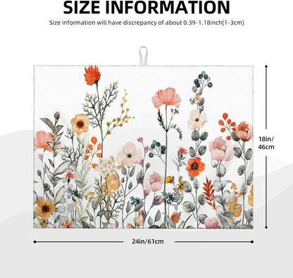 2Pcs Dish Drying Mats Faucet Mats Sets Large Size Coffee Mats Sink Faucet Mat Splash Guard for Kitchen Counter Bathroom Sink Coffee Bar Kitchen Decor (Colorful Wildflowers, 18"x24" 15" x 5.5"Set)