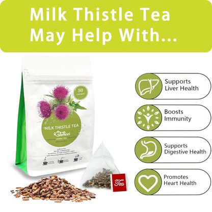 Samcci - Milk Thistle Tea Bags, 50 Teabags, 3g/bag - 100% Natural Milk Thistle Seeds Support Liver Herbal Tea, Caffeine Free - No Additives - No Sugar - Non-GMO - No Gluten