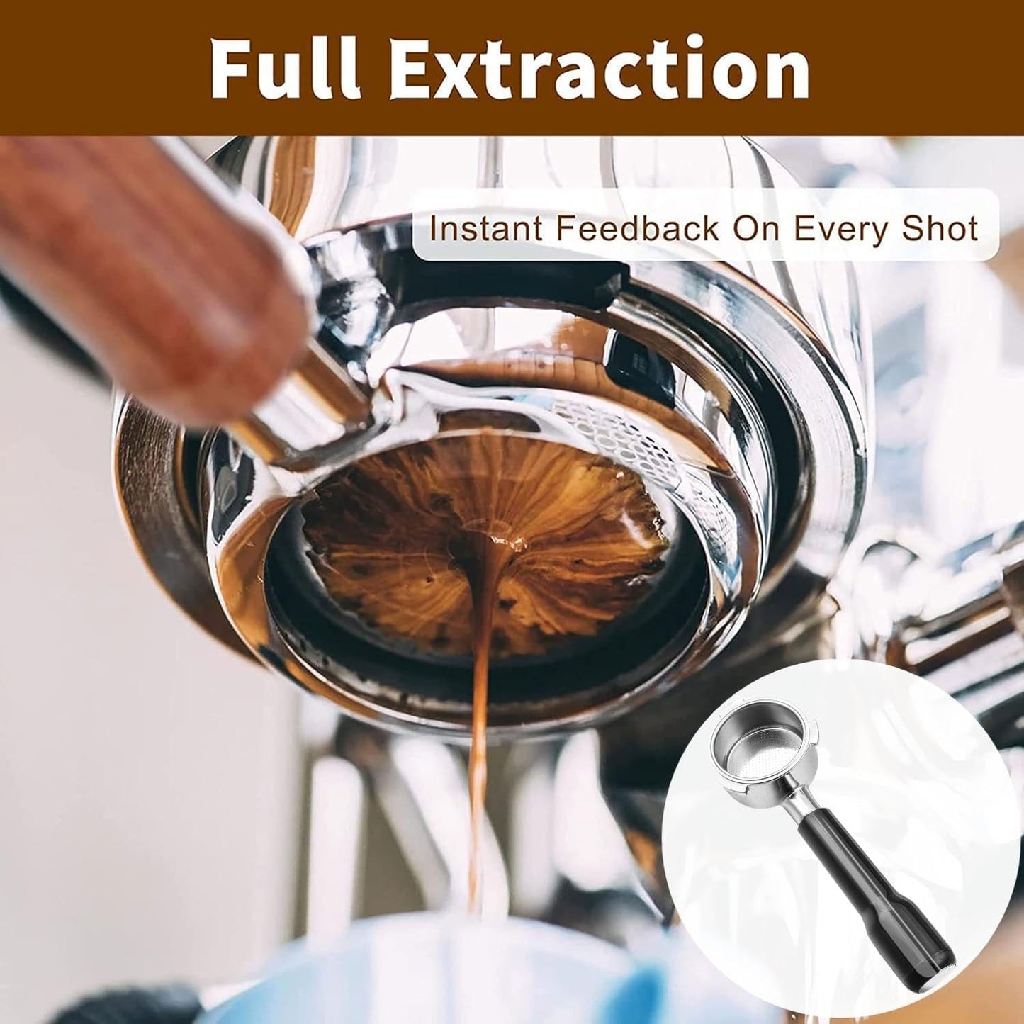 54mm Coffee Bottomless Portafilter, Compatible with Breville Barista Bes 870/878/880/876/840/810/500/450 Replacement Parts Bottomless Portafilter(Reddish brown)