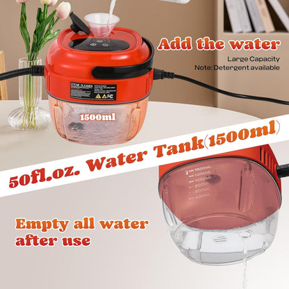 Moongiantgo Handheld Steam Cleaner 2500W High Pressure 1.5L Steamer for Cleaning, Portable Steam Cleaner for Home Kitchen Bathroom, Steam Cleaner for Car Detailing Grout Tile (Red)