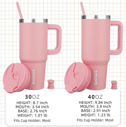 BJPKPK Insulated Tumblers With Handle And Straw 40 oz Stainless Steel Tumbler Cups With Lid,Light Pink