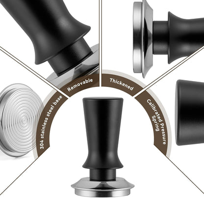 53mm Espresso Tamper Set, Barista Tools Kit for Coffee Machine, Spring-Loaded 304 Stainless Steel Base 30lbs Coffee Calibrated Tamper and Distributer for Enjoying cafes Home Office hotels(53mm)