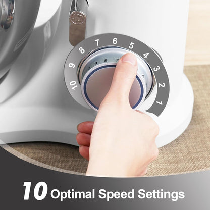 Kitchen in the box 7QT 900W 10-Speed Stand Mixer, Tilt-Head Kitchen Electric Mixer with Dough Hook, Whisk & Flat Beater(Frost White)