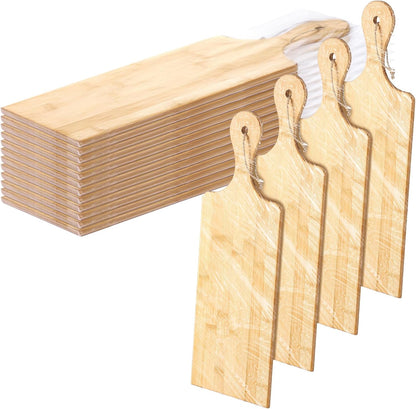 Patelai 12 Packs Wooden Cutting Board Set with Handles Large Kitchen Serving Plain Chopping Board Bulk Gifts for Mom for Vegetables Meat Pizza Cheese Fruit Bread(Bamboo,17 x 6 Inch)