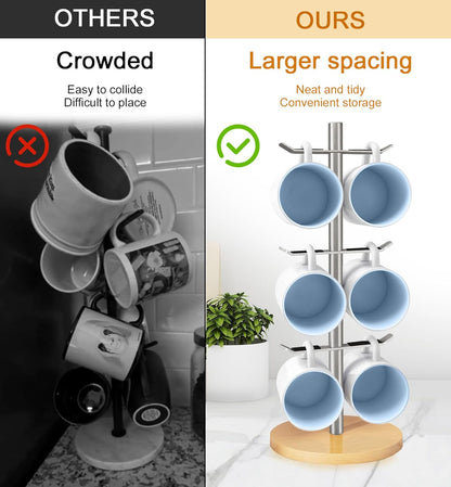 Mug Holder Tree, Coffee Cup Holder for Countertop, 6 Hooks Mug Tree, Coffee Mug Rack, Metal Mug Stand(Brushed Nickel)
