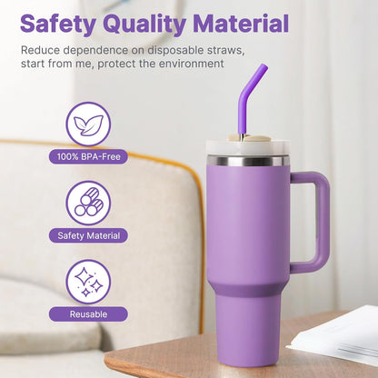 40 oz Metal Straw for Stanley Cup,Simple Modern, Meoky Tumbler, 5 Pcs Reusable Stainless Steel Straws with Silicone Tip, Replacement Straws for 40oz Tumblers, Cleaning Brush, 1 Portable Bag