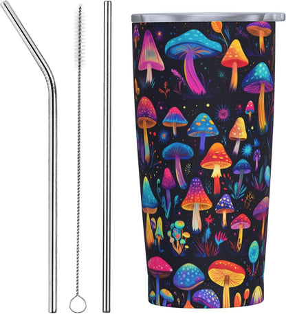Mushroom Tumbler with Lid and Straw 20oz Coffee Tumblers Leakproof Stainless Steel Travel Mug Vacuum Insulated Cup for Iced and Hot