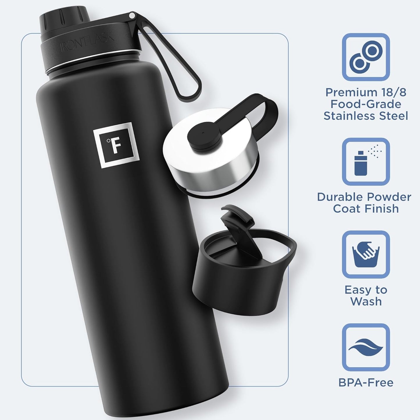 IRON °FLASK Camping & Hiking Hydration Flask with 3 Lids - Stainless Steel, Double Walled & Vacuum Insulated Water Bottle - Leak Proof & BPA Free (Cashmere Cream, Spout - 40 oz)