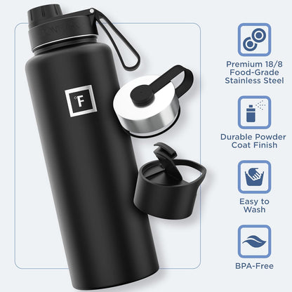 IRON °FLASK Camping & Hiking Hydration Flask with 3 Lids - Stainless Steel, Double Walled & Vacuum Insulated Water Bottle - Leak Proof & BPA Free (Morning Mist, Spout - 40 oz)