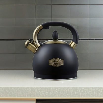 Stove Top Whistling Tea Kettle- Stainless Steel Teakettle Teapot with Ergonomic Handle 2.6 Quart(Black)
