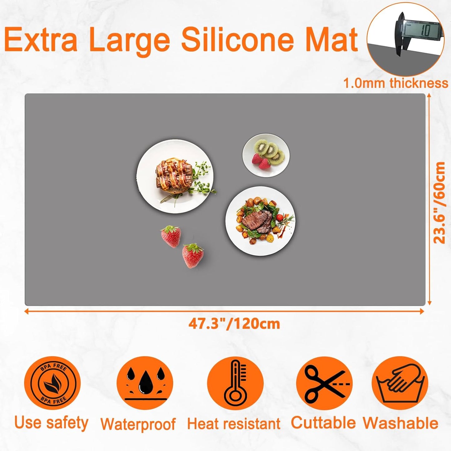 47.3''x23.6''(120cmx60cm) Extra Large Silicone Mat for Kitchen Counter, Heat Resistant Countertop Protector, Non-Slip Waterproof Kitchen Island Mat, Easy to Clean, Lake Blue