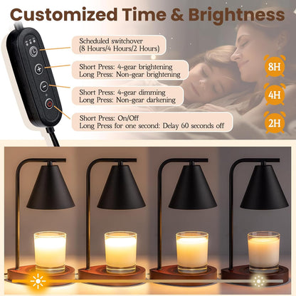 Black Candle Warmer Lamp with Timer, Birthday Gifts for Women Men, House Warming Gifts New Home Decor Aesthetic Black Walnut, Electric Dimmable Wax Melt Warmer for Jar Candles