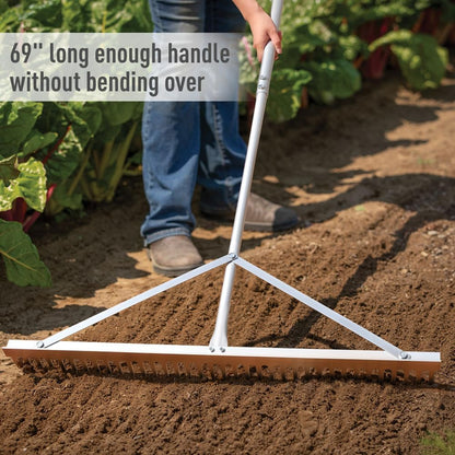 Landscape Rake 36'', Aluminum Rakes with Lightweight 69'' Handle, Landscaping Rake Tool for Lawn Care, Beach