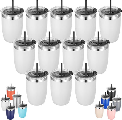 VEGOND Stainless Steel 12 oz Tumblers bulk Vacuum Insulated Double Wall Travel Tumbler with Lid and Straw Reusable Tumbler,White 12 pack