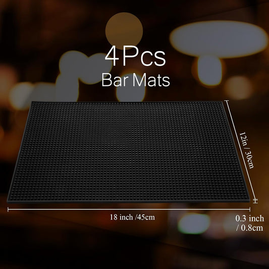 Tioncy 4 Pcs Bar Mat for Countertop 18 x 12 Inch Non Slip Rubber Mat Service Spill Cocktail Bartending Coffee Bar Mats for Hot Dishes Restaurants Barbershop Clippers Hot Pads, Black