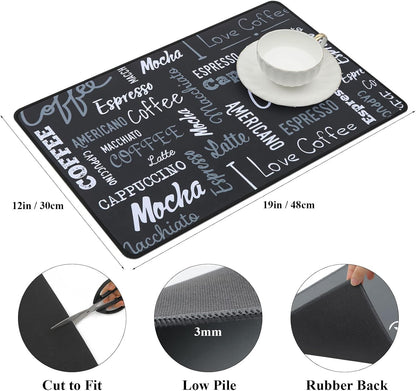 SHACOS Coffee Mat 2-Pack 12x19 Inch Absorbent Non Slip Coffee Maker Mats for Countertop Coffee Bar Accessories Dish Drying Mat Waterproof Heat Resistant, Chalkboard Black