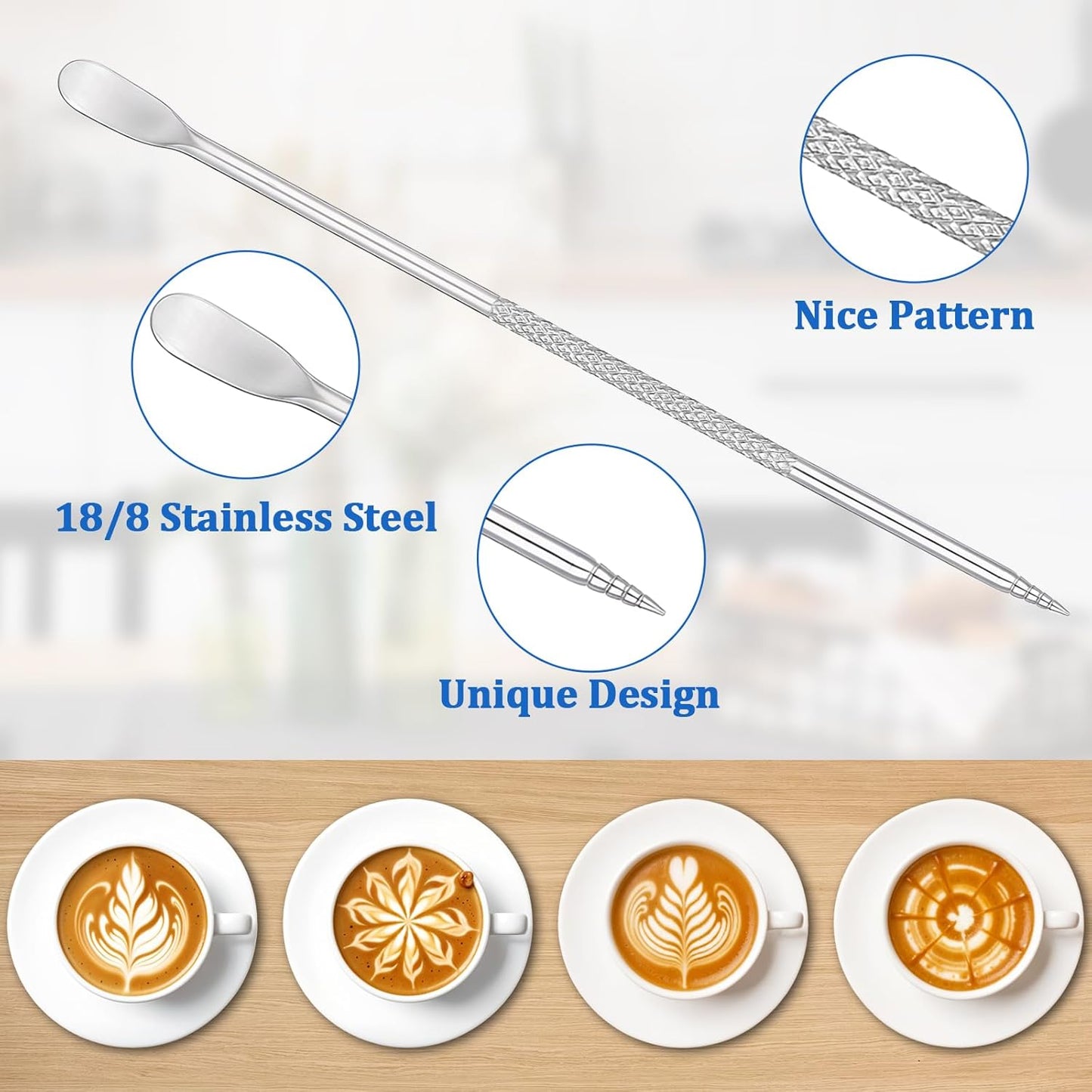 4 Pcs Stainless Steel Espresso Milk Frothing Pitcher Set with Latte Art Pen, 12 oz Milk Frother Cup, Frothing Cup for Cappuccino, Latte, Home & Cafe Use