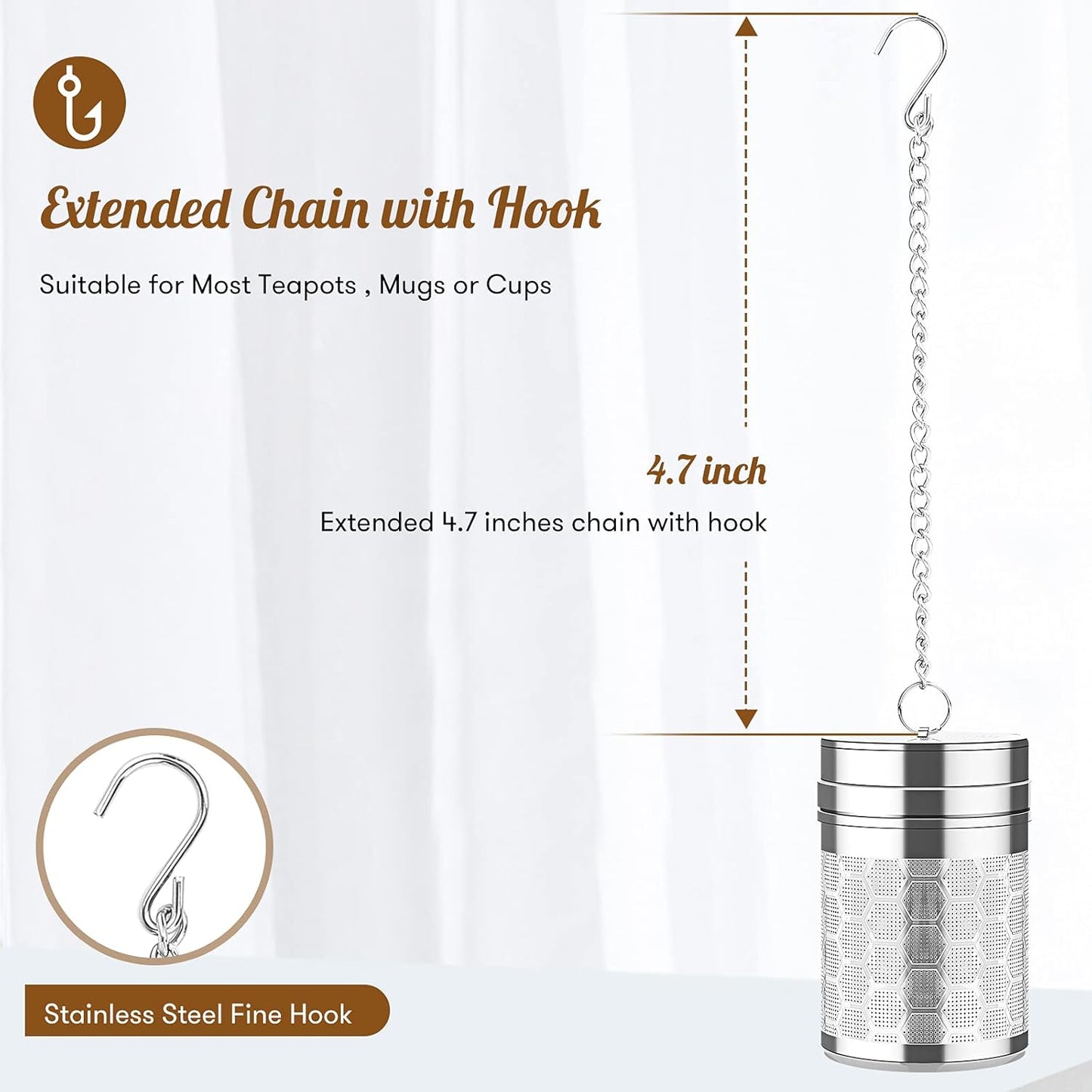 Tea Infusers for Loose Tea (1 Pack), 18/8 Stainless Steel Tea Strainer, Extra Fine Mesh Tea Diffuser for Brewing Tea, Spices & Seasoning