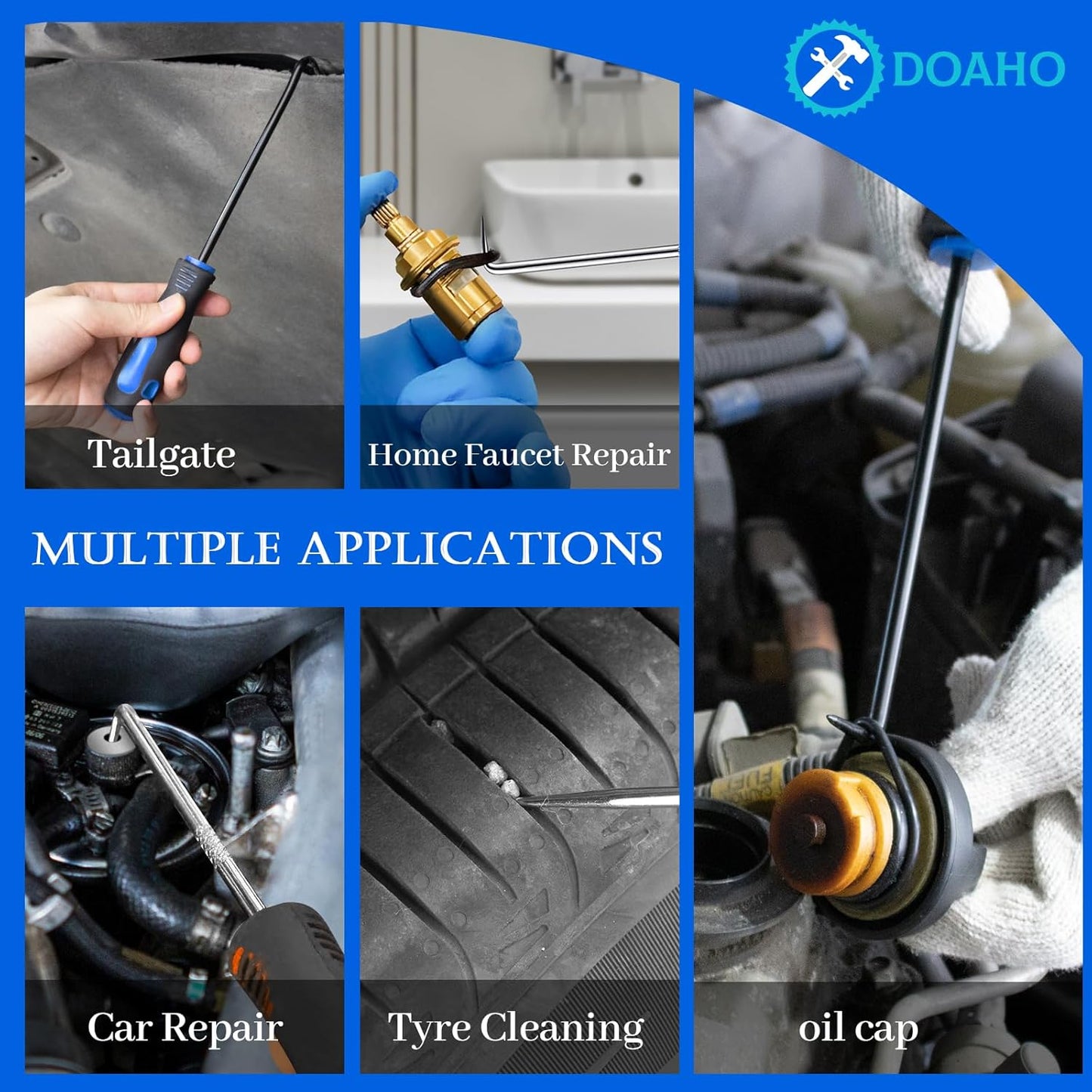 17Pcs Mechanic Hook and Pick Tool Set & Car Trim Removal Kit with Fastener Clip Pliers,Rivet Puller,Magnetic Pickup,Gasket Scraper,Non-Scratch Plastic Pry Tools for Automotive Repair-Blue