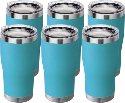 HASLE OUTFITTERS 20 oz Tumbler Bulk, Stainless Steel Tumblers with Lid, Vacuum Insulated Tumbler, Double Wall Powder Coated Cup, coffee mugs, Sky Blue, 6 Pack