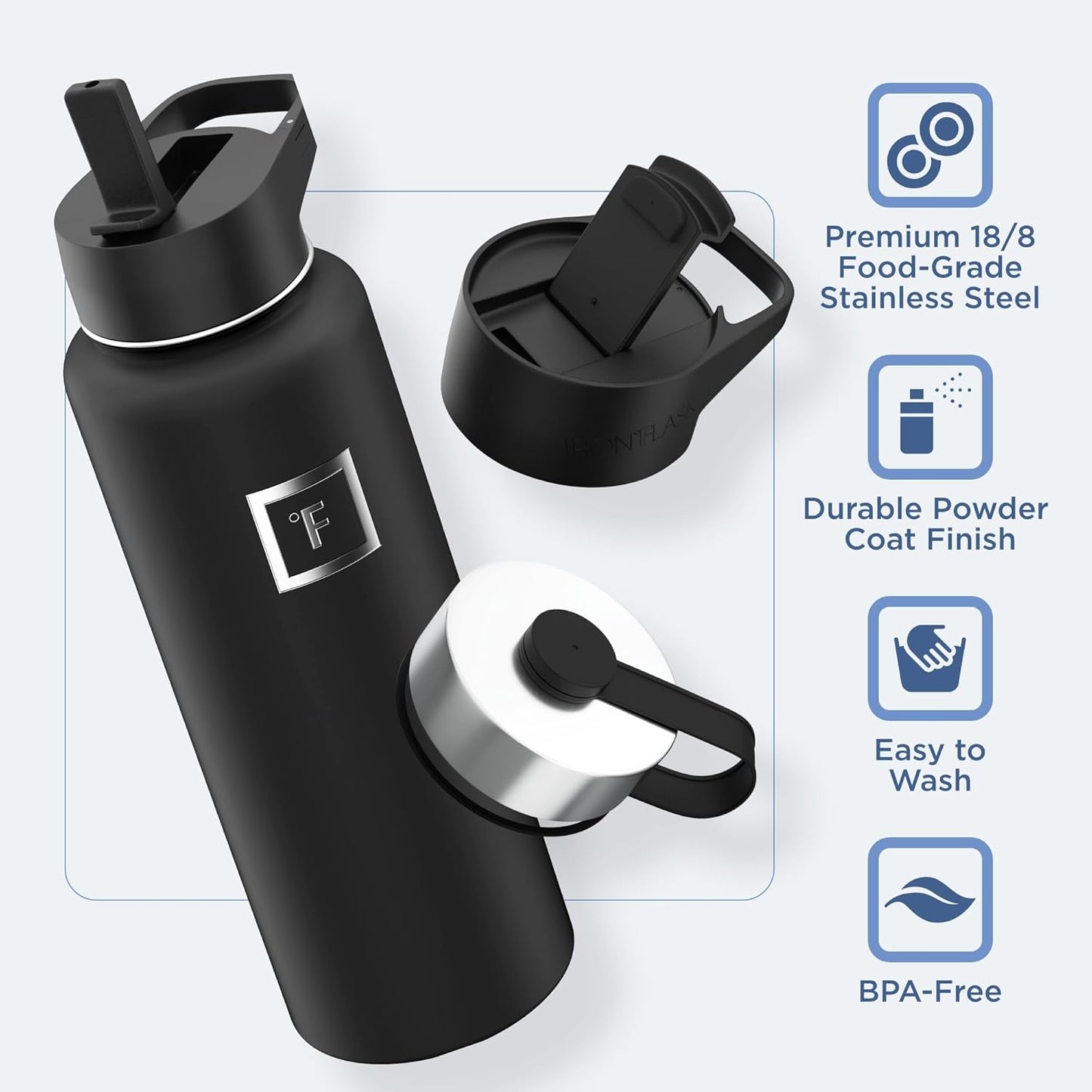 IRON °FLASK Camping & Hiking Hydration Flask with 3 Lids - Stainless Steel, Double Walled & Vacuum Insulated Water Bottle - Leak Proof & BPA Free (Cashmere Cream, Straw - 40 oz)