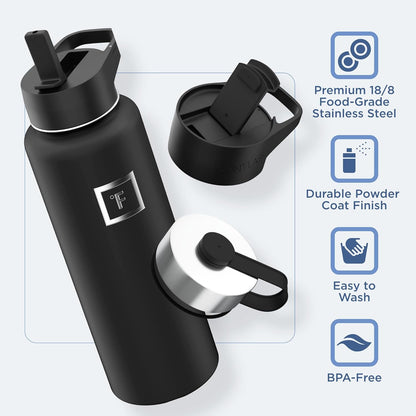 IRON °FLASK Camping & Hiking Hydration Flask with 3 Lids - Stainless Steel, Double Walled & Vacuum Insulated Water Bottle - Leak Proof & BPA Free (Cotton Candy, Straw - 40 oz)